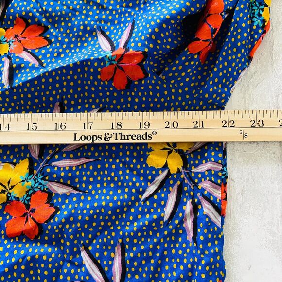 NWT Roller Rabbit Blue Kori Floral Nyana Tropical Rolled Up Sleeve Shirt Sz S - Picture 5 of 11